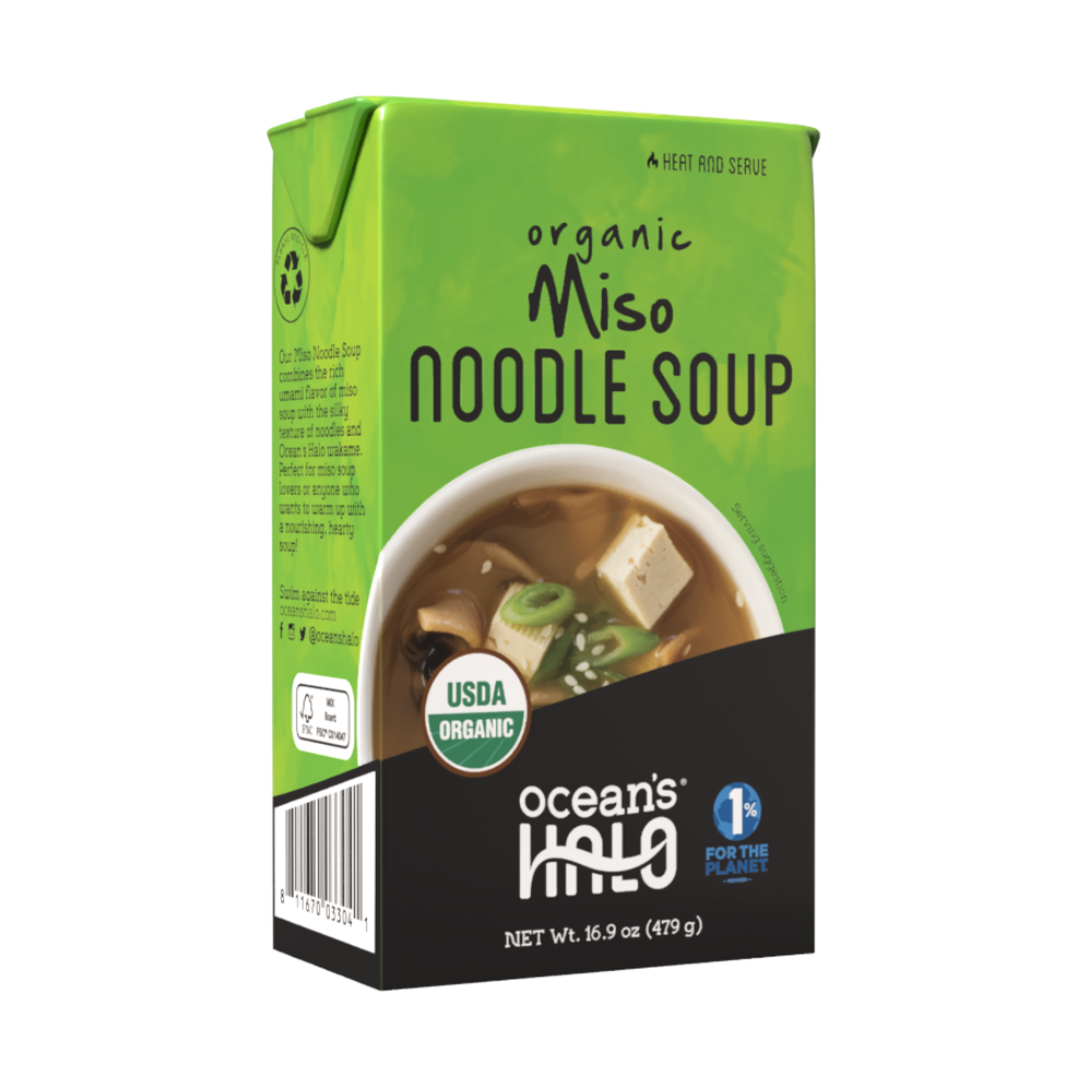 A carton of Ocean's Halo Organic Miso Noodle Soup.