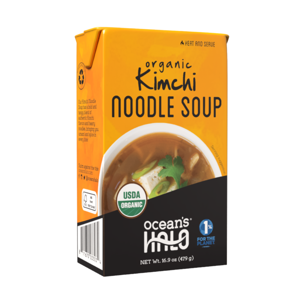 A carton of Ocean's Halo Organic Kimchi Noodle Soup.