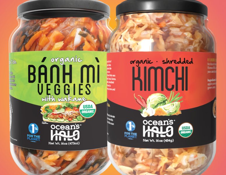 organic banh mi and kimchi condiments in jars