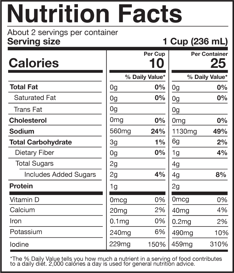 mushroom dashi nutrition fact panel, see nutrition tab for more information.