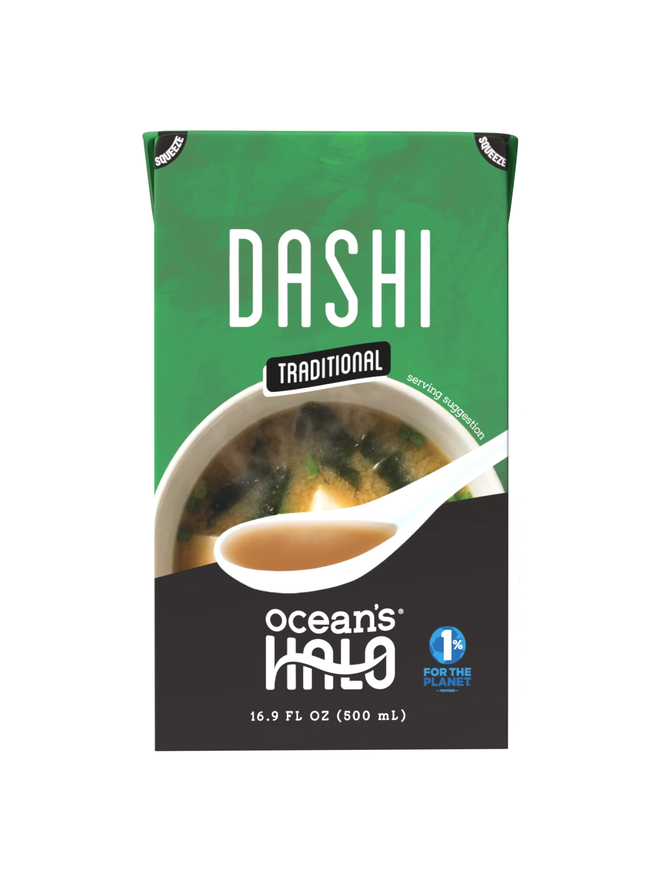 Traditional dashi broth packaging green