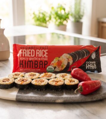 spicy garlic and chili fried rice roll on a plate
